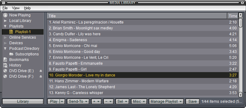 Медиабиблиотека в Winamp