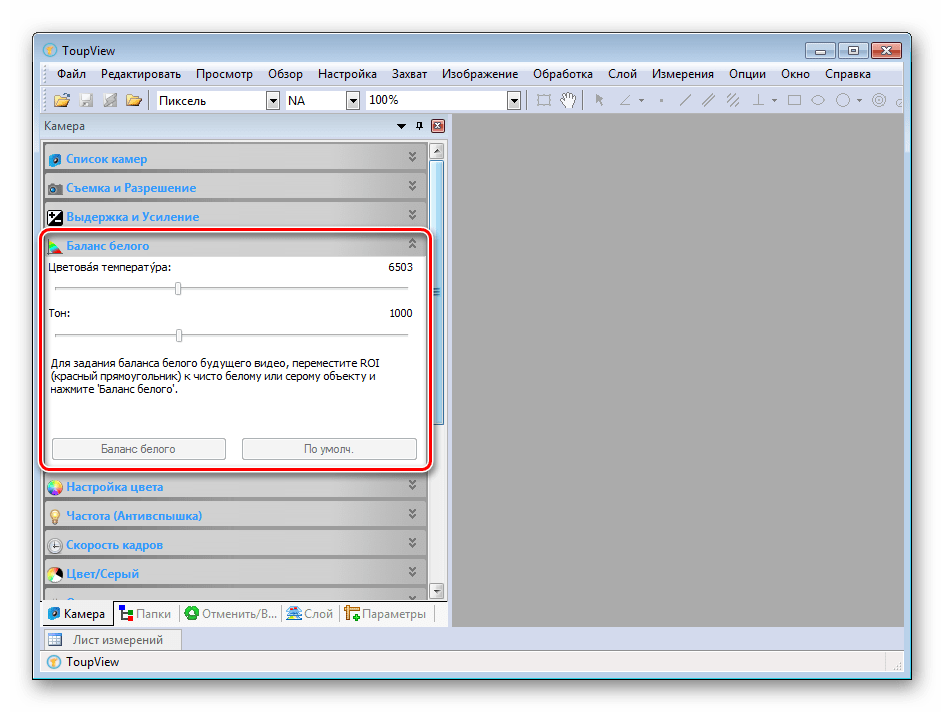 Баланс белого в программе ToupView