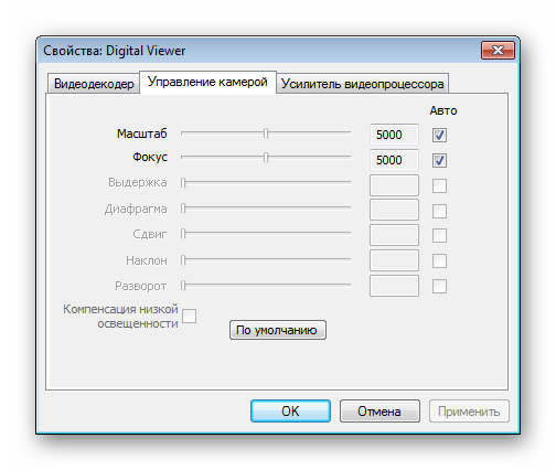 управление камерой в программе Digital Viewer