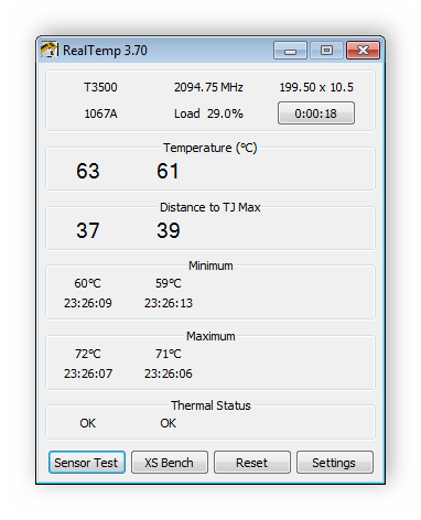 Главное окно RealTemp