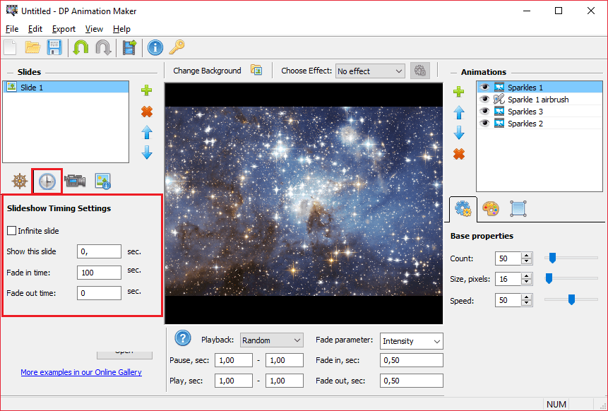 Время слайдов в DP Animation Maker