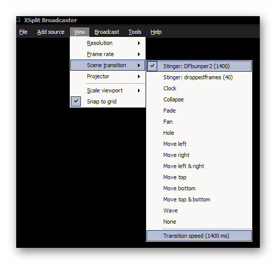 Вкладка View в программе Xsplit Broadcaster