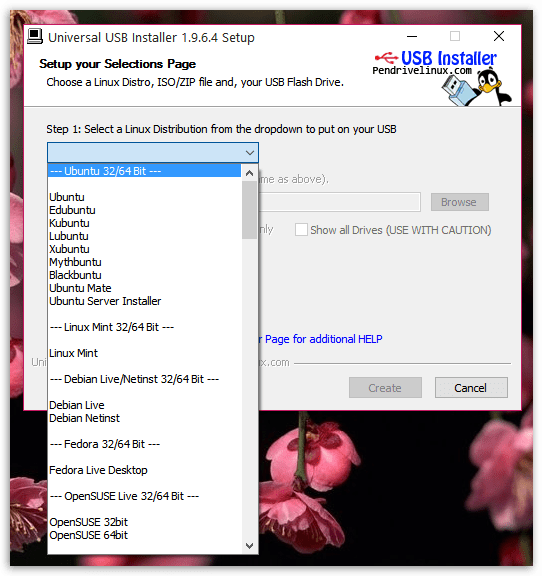 Широкий выбор дистрибутивов Linux в Universal USB Installer