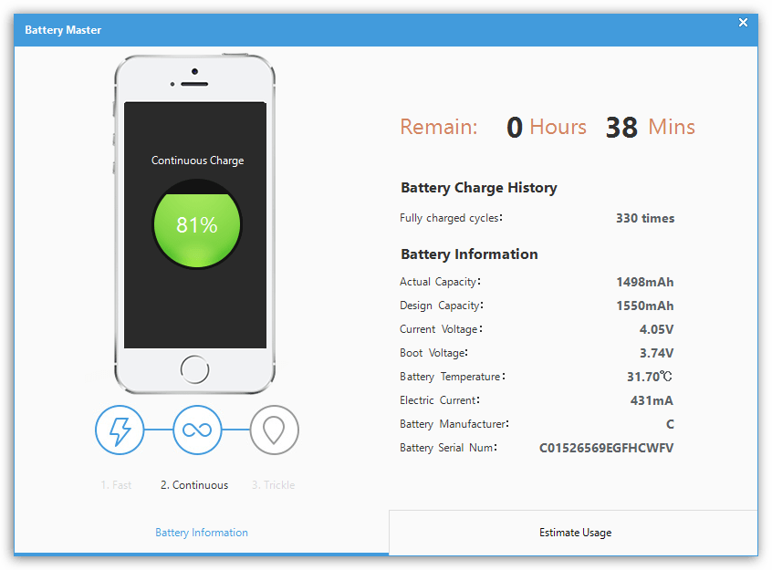 Информация о батарее в iTools