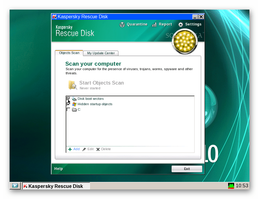 Сканирование системы Kaspersky Rescue Disk
