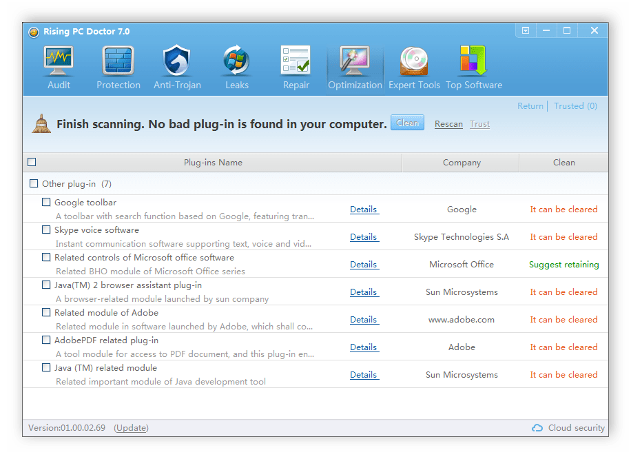 Поиск и очистка плагинов Rising PC Doctor