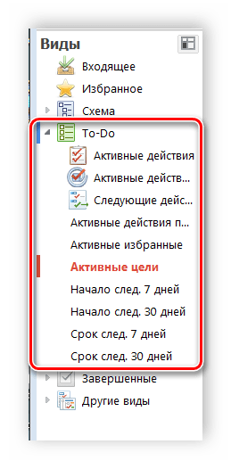 Выбор вида области MyLifeOrganized