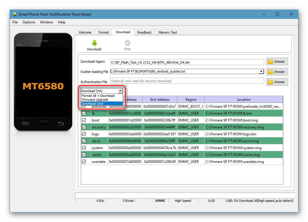 Smart Phone Flash Tool режим прошивки