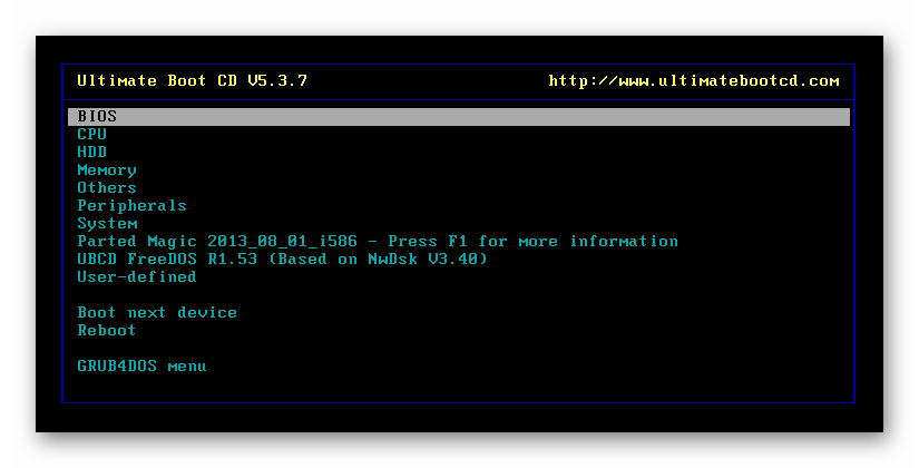 Окно запуска Ultimate Boot CD