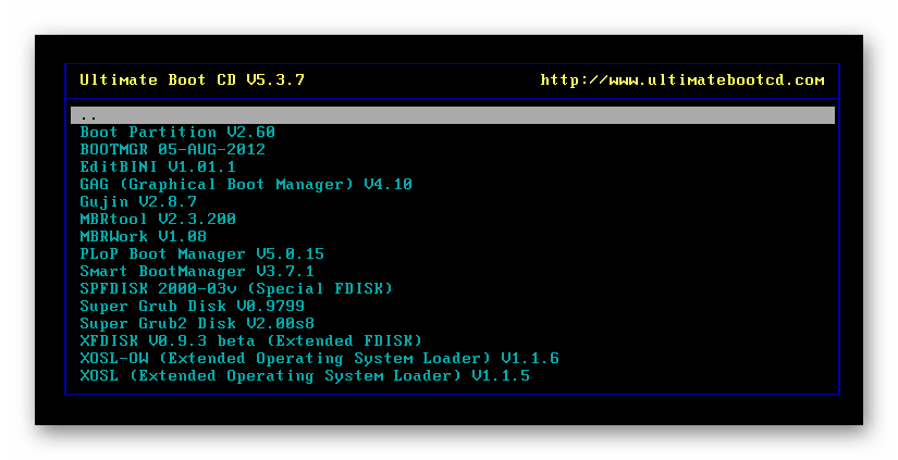 Управление загрузкой Boot Management в Ultimate Boot CD