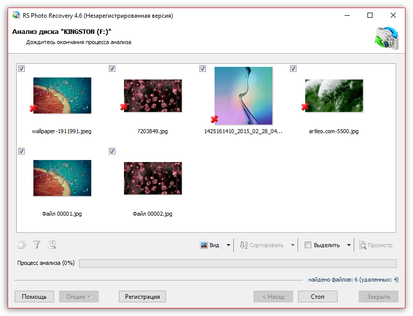 Предпросмотр результатов анализа в RS Photo Recovery