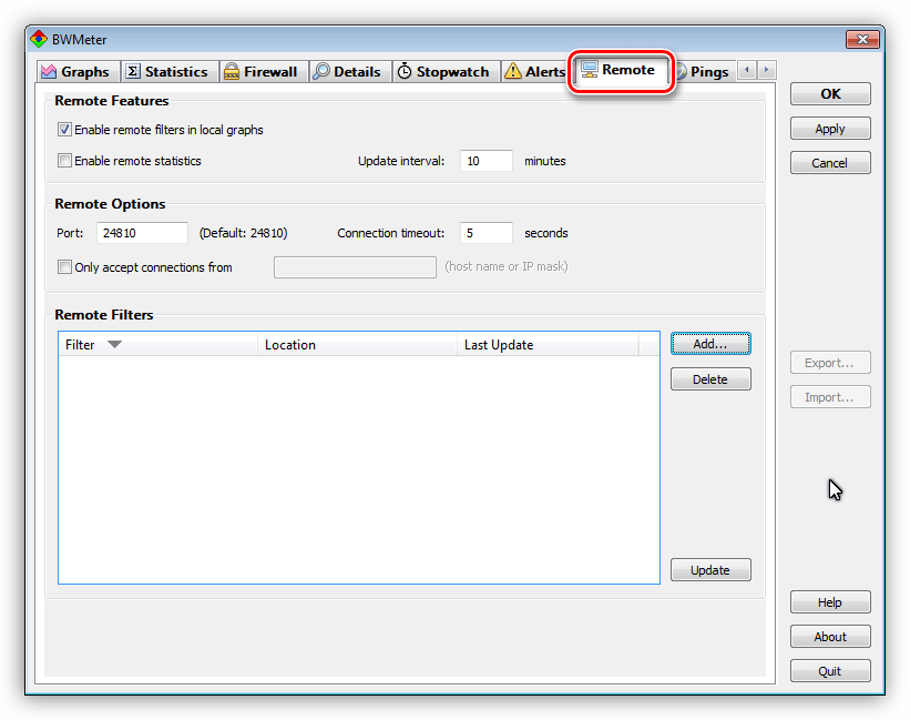Удаленный мониторинг трафика в программе BWMeter