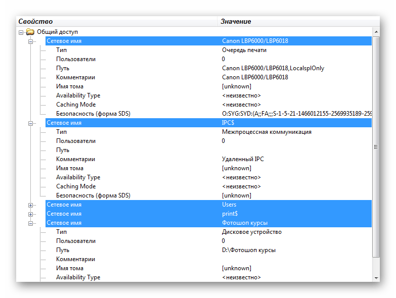 Подкатегория Общий доступ в SiW