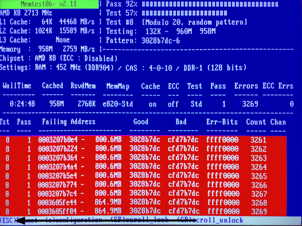 Выход из окна проверки программы MemTest86