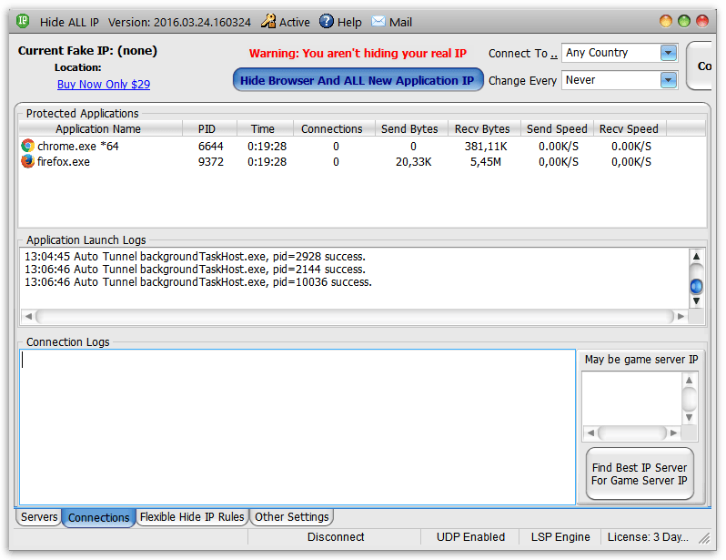 Отображение информации по браузерам в Hide All IP