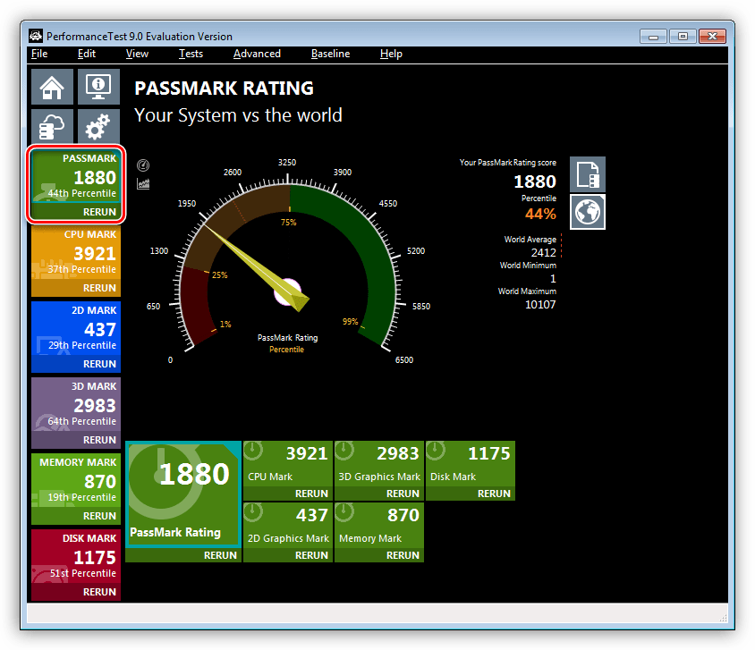 Комплексный тест производительности компонентов компьютера в программе Passmark Performance Test