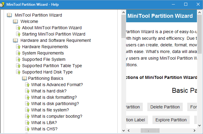 Справка и поддержка MiniTool Partition Wizard