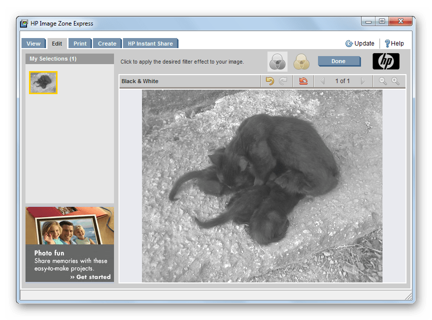 Редактирование фотографии в программе HP Image Zone Photo