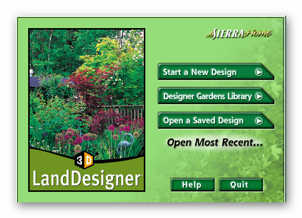 Окно приветствия Sierra LandDesigner 3D