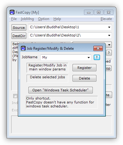 Менеджер заданий в программе FastCopy