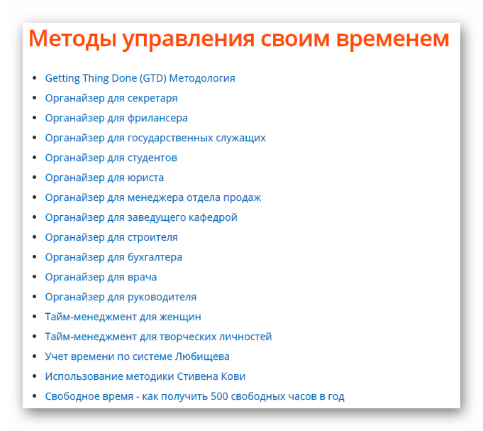 Методы управления своим временем на официальном сайте программы LeaderTask