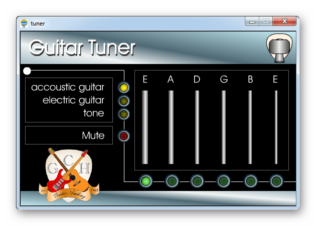 Настройка гитары на слух путем воспроизведения записанных звуков нот стандартного строя, и приведения в соответствие с воспроизводимыми инструментом в Easy Guitar Tuner