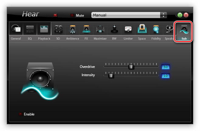Настройка виртуального сабвуфера в программе Hear