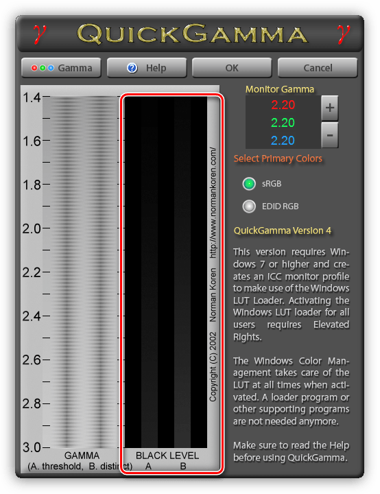 Настройка яркости и контраста в программе QuickGamma