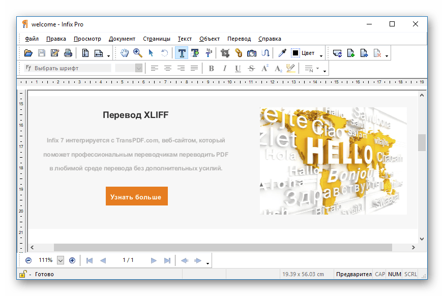 Перевод в Infix PDF Editor