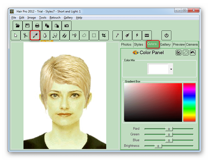Инструмент для изменения цвета прически в Hair Pro