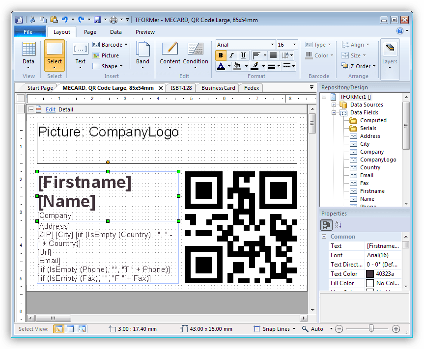 Редактирование макета в программеTFORMer Designer