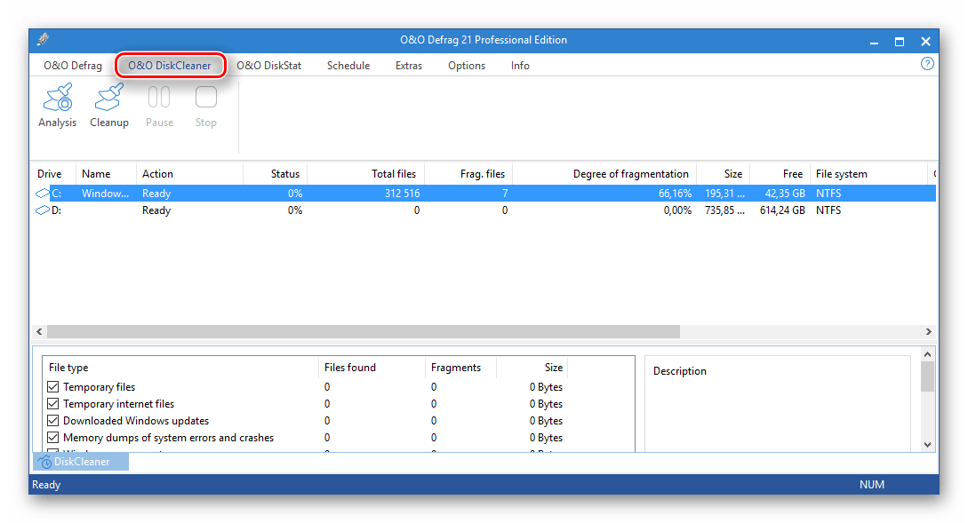 Инструмент OO DiskCleaner в программе OO Defrag