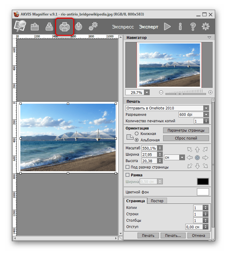Печать и предварительная настройка изображения в AKVIS Magnifier