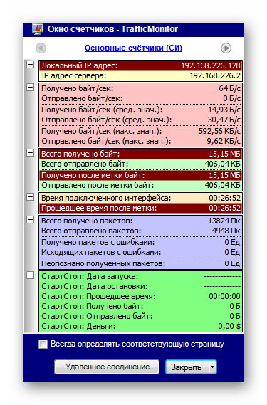 Информация о сетевом интерфейсе в программе TrafficMonitor