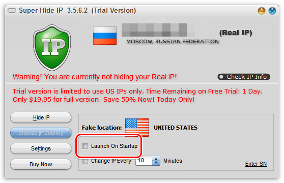 Запуск при старте Windows в Super Hide IP