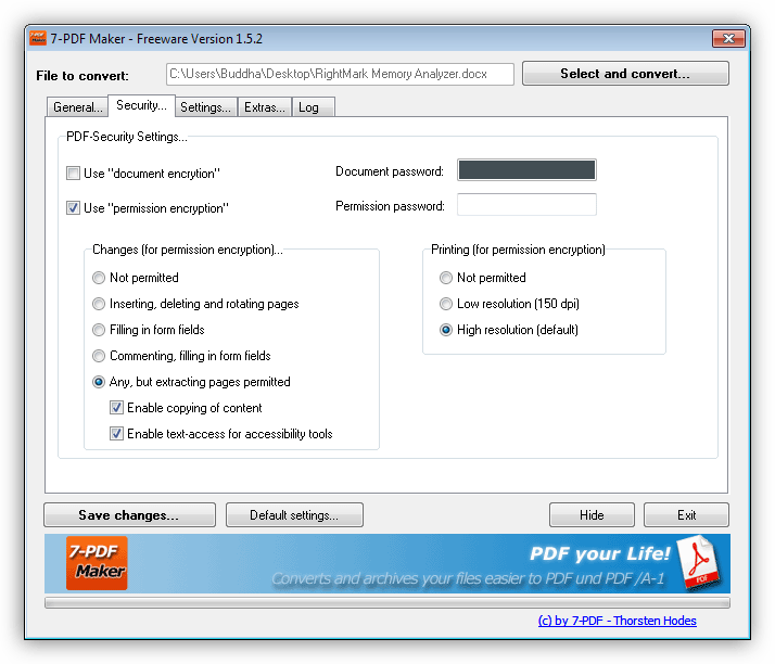 Настройка защиты документов в программе 7-PDF Maker