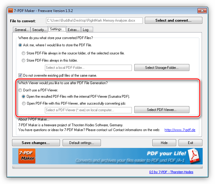 Настройка просмотра документов в программе 7-PDF Maker