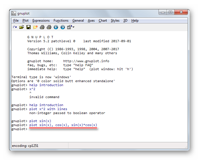 Ввод математической функции через командную строку в Gnuplot