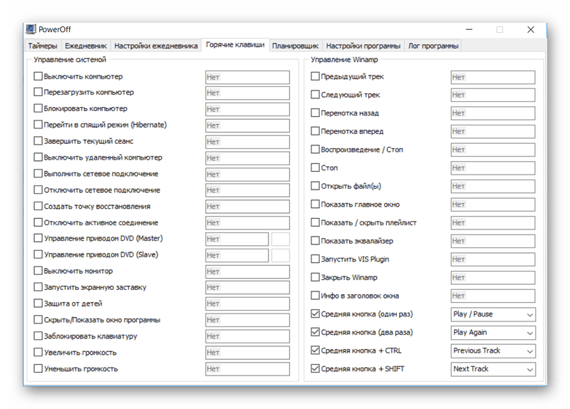 Горячие клавиши в PowerOff