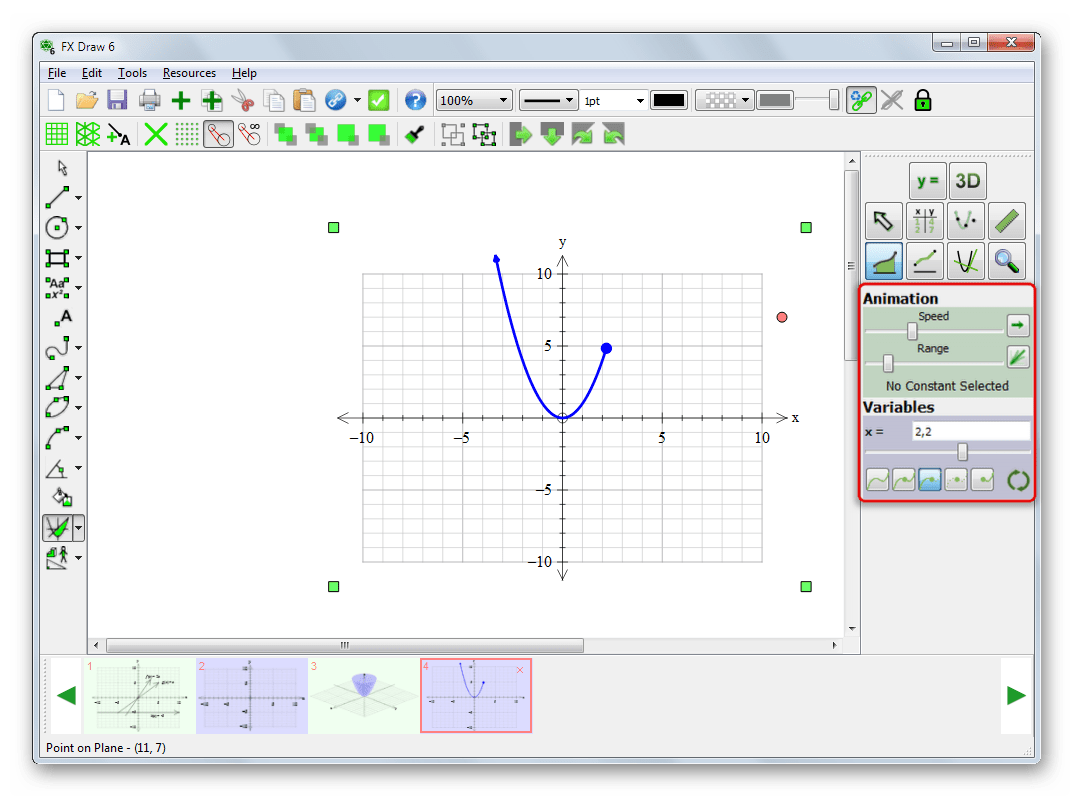 Возможность запуска анимации построенного графика в Efofex FX Draw