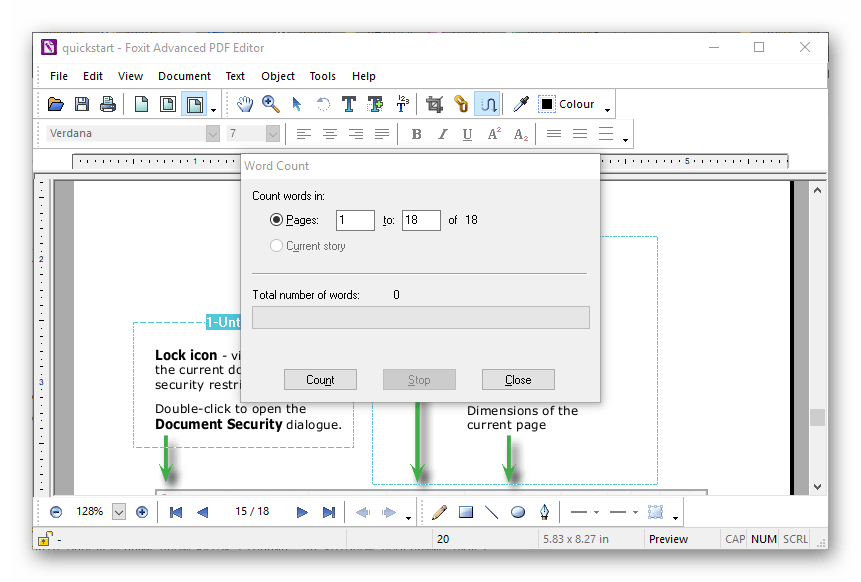 Подсчет слов в Foxit Advanced PDF Editor