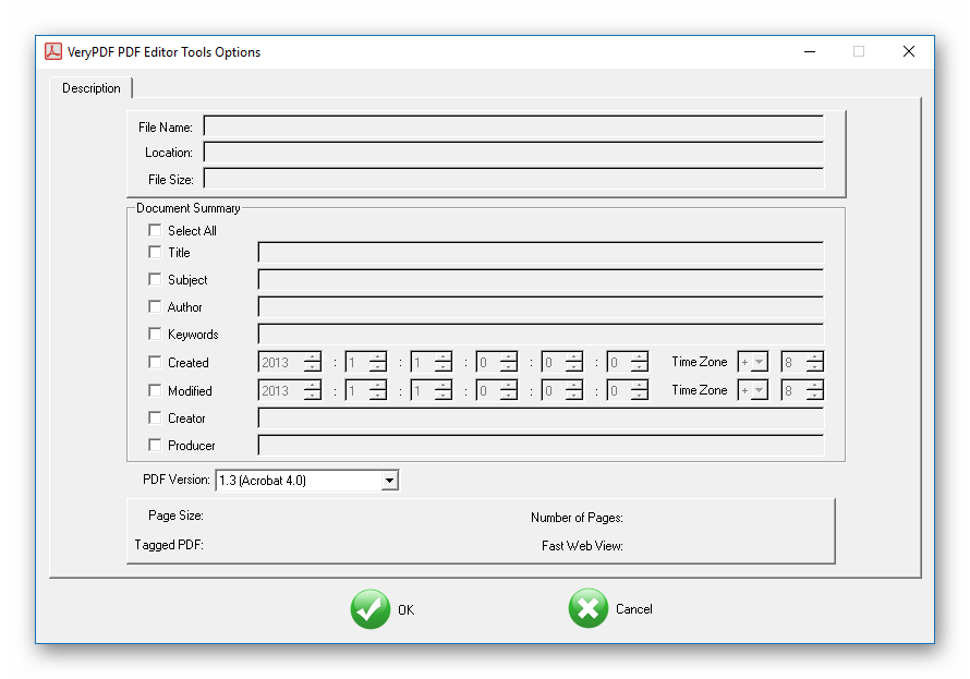 Описание в VeryPDF PDF Editor