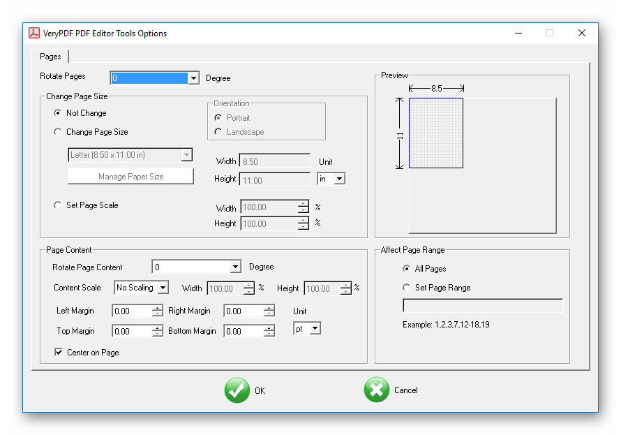 Изменение размеров в VeryPDF PDF Editor