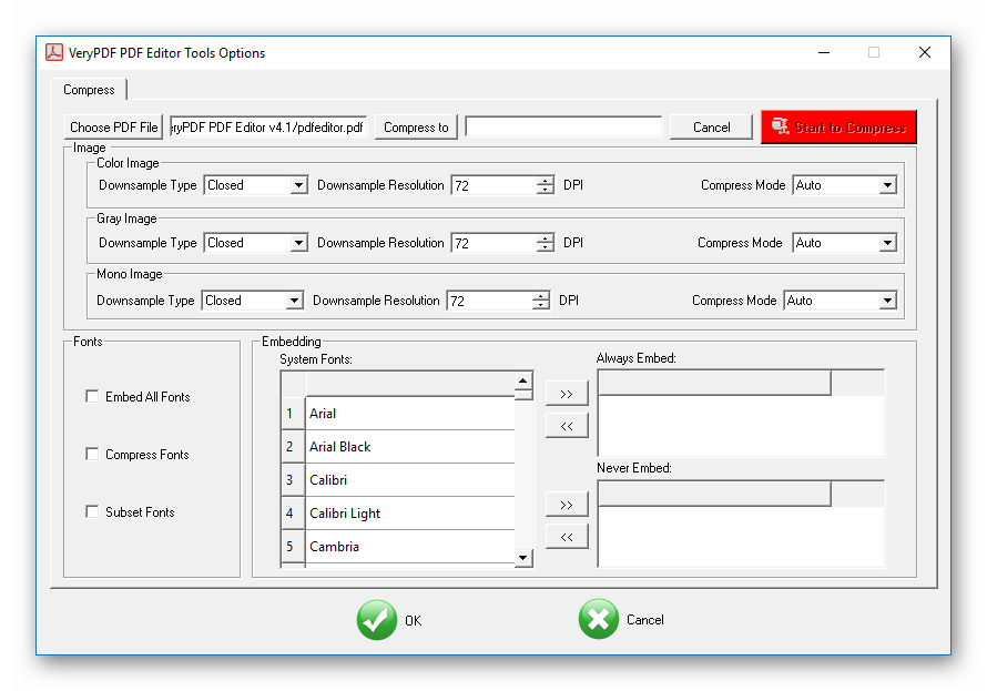 Сжатие в VeryPDF PDF Editor