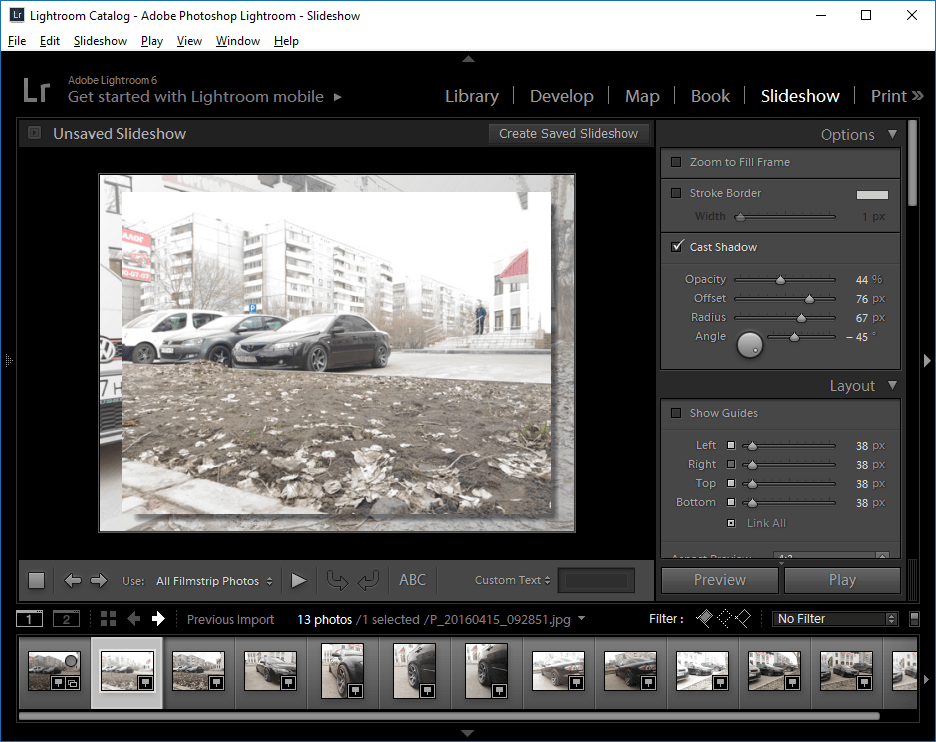 слайд-шоу в Lightroom