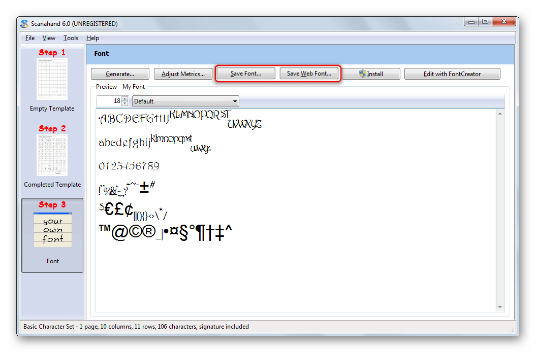 Возможность сохранения готового шрифта в файл в Scanahand