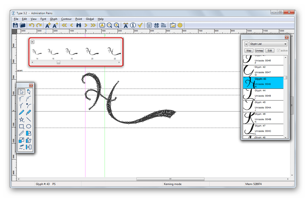 Инструмент для просмотра Glyph Preview в Type