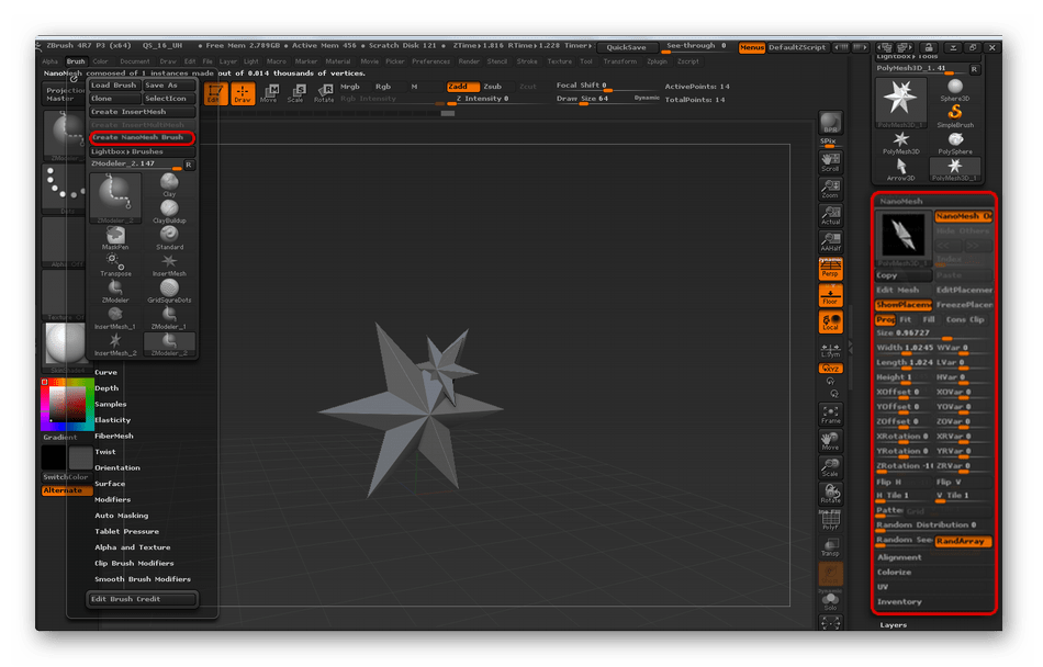 Инструмент NanoMesh в ZBrush