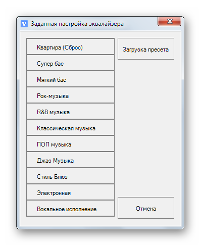 Наборы настроек эквалайзера в ViPER4Windows