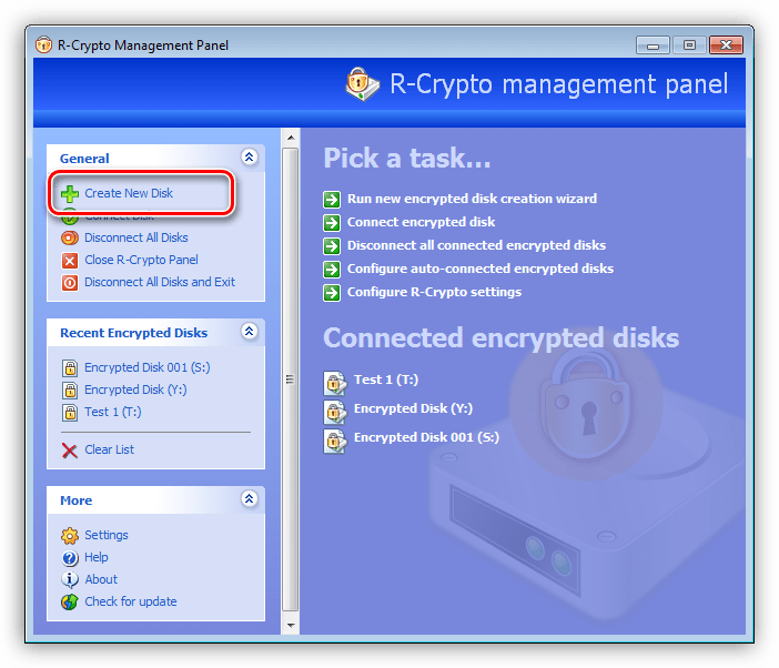 Создание виртуального диска в программе R-Crypto
